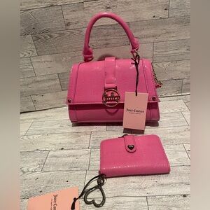 Juicy Couture Pink Fancy Flap Crossbody handbag + Material Girl Tab Card Wallet